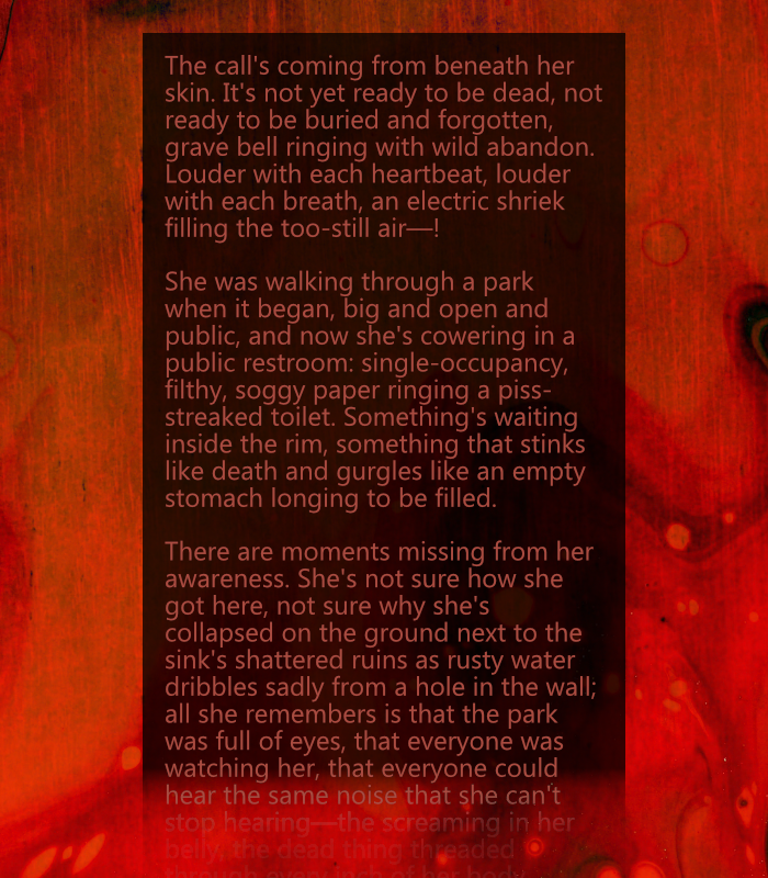 The first section of this story. Red text on a black-and-red background, evocative of blood
