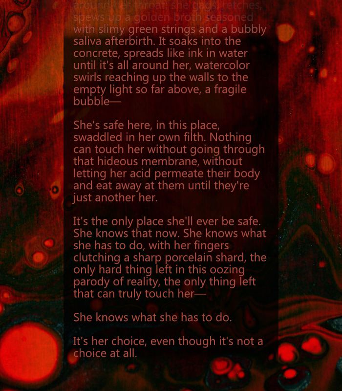 The fourth section of this story. Red text on a dark black-and-red background, evocative of blood.